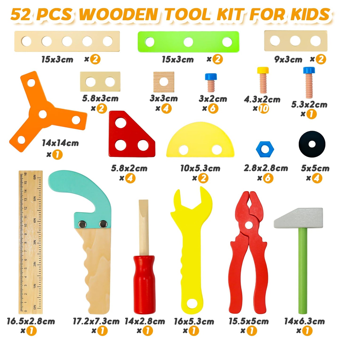 Rtomry Toys for Ages 3+ Tool Set for Kids Montessori Toys for Ages 3+ Boys Girls Wooden Role Play Toolbox Gifts for Kids