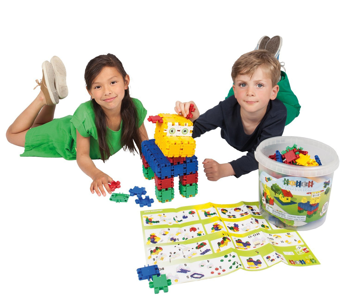 Clics building toy for kids ages 4 and up, creative learning toy in a 175-piece set, building blocks for girls and boys, Montessori STEM toy, starter set in a 9-in-1 bucket.