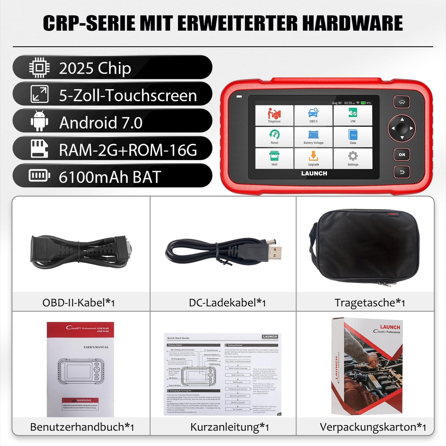LAUNCH OBD2 Diagnostic Tool Car CRP129e Plus, Scanner with All System, 12+Reset ABS/EPB/DPF/SAS/TPMS Reset/Battery Matching/Fuel Injector Coding/Oil/Throttle, Lifetime Software Update.