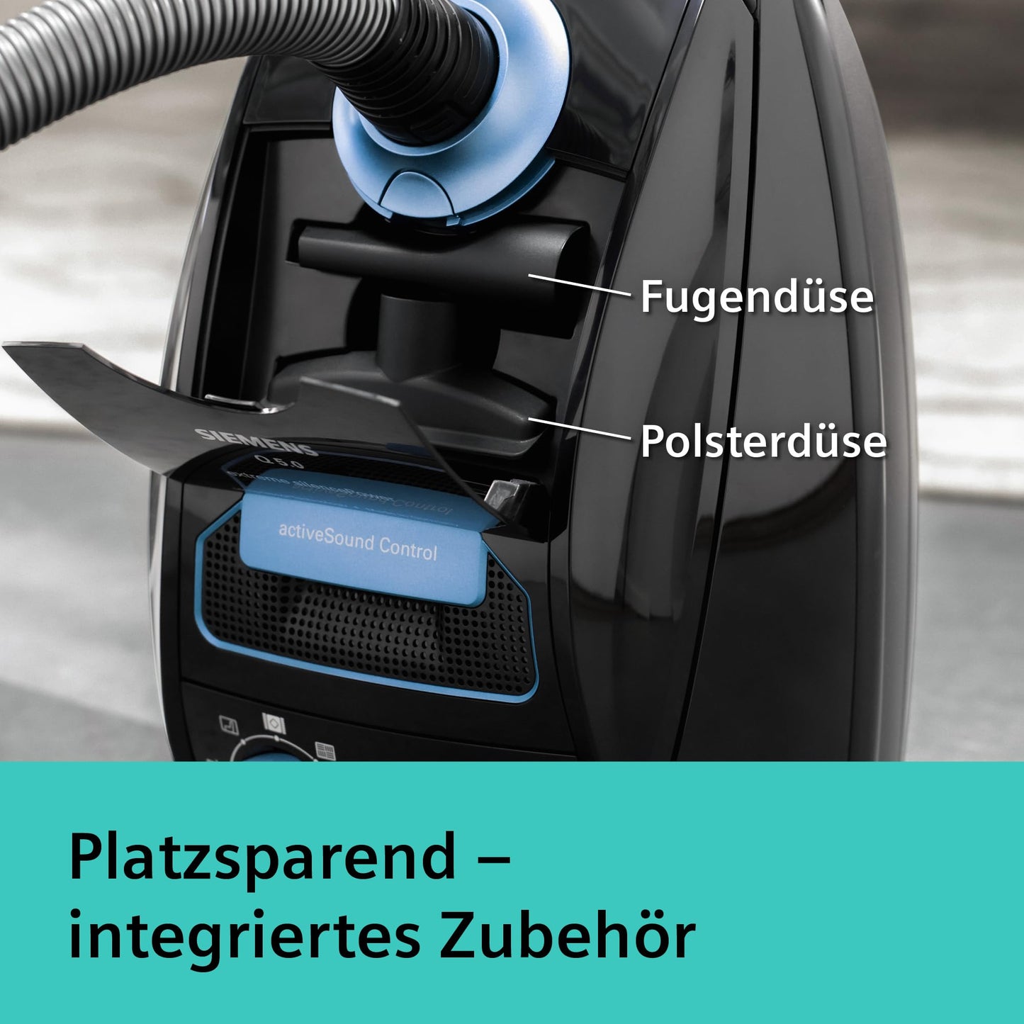 Siemens vacuum with bag Q5.0 Extreme silencePower VSQ5X1232, for allergy sufferers, hygiene filter, strong suction power on parquet, carpet and tiles, long cable, Made in Germany, 850 W, black