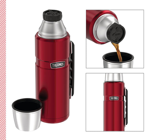 Thermos Stainless King Thermos Bottle red 1.2L - stainless steel, completely leak-proof, with drinking cup and handle, keeps drinks hot for 12h and cold for 24h, dishwasher safe, BPA-free.