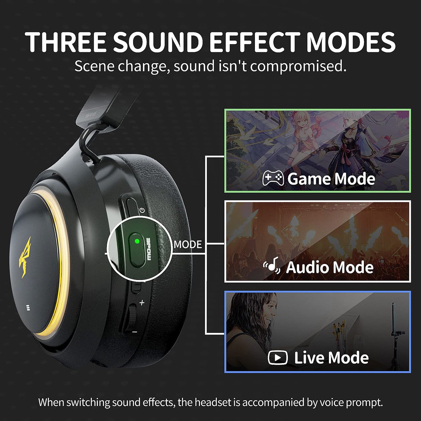 Somic Wireless Gaming Headset, Bluetooth headset for smartphone, retractable microphone, 7.1 surround sound, 50mm drivers, RGB lighting, cute cat ear headphones for girls, Black