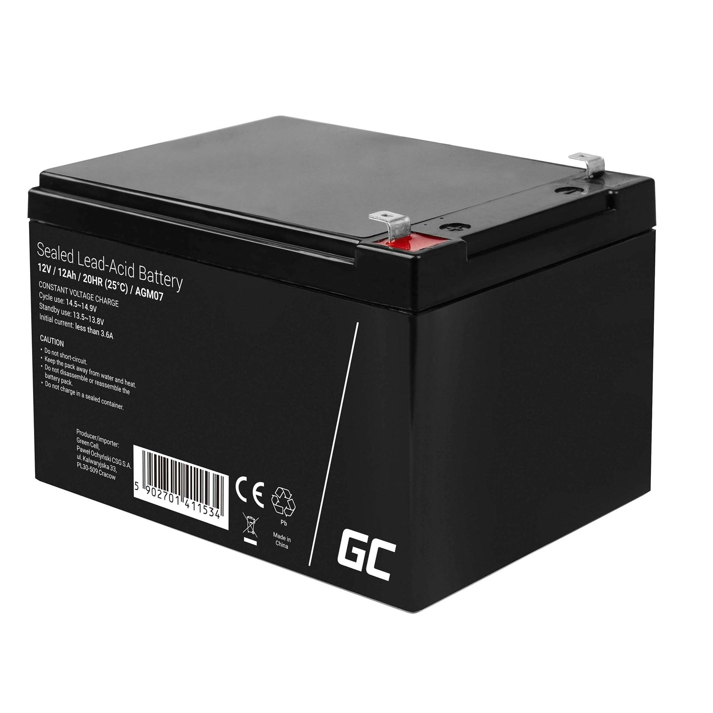 Green Cell AGM 12V 12Ah battery VRLA lead-acid battery replacement battery gel battery battery cyclically resistant unmanned toy, electric toy, alarm, emergency power, children's vehicles, children's quad, black