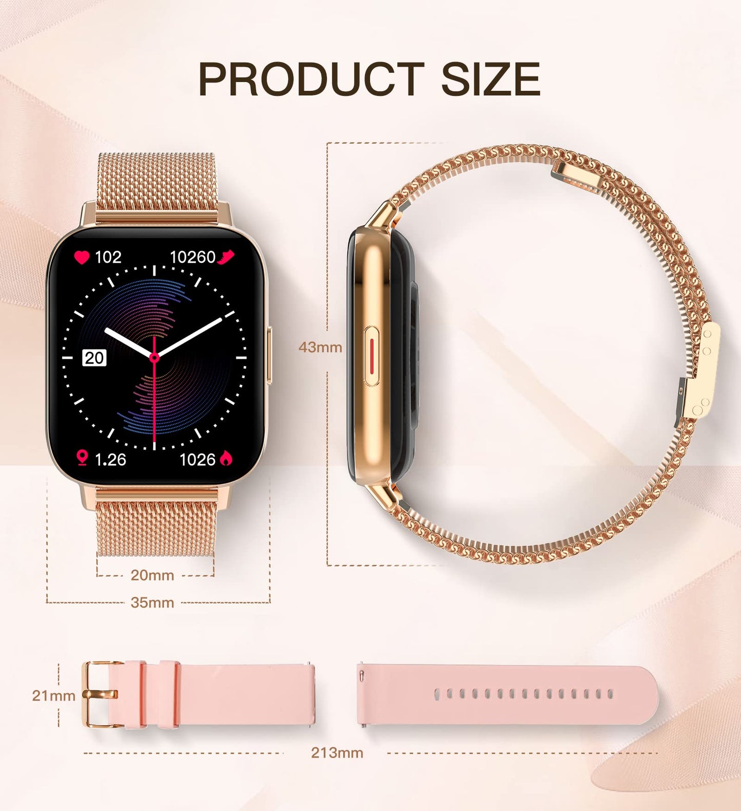 Lefitus Smartwatch for women with calling function 1.7" touchscreen, sports watch activity tracker heart rate pedometer sleep tracker SpO2 IP68 waterproof for Android/iOS