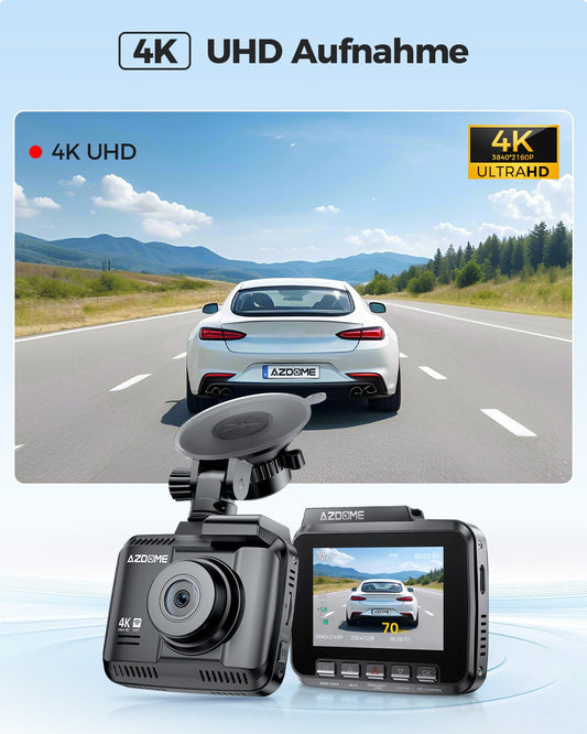 AZDOME Dashcam car with 4K resolution, WiFi car camera with GPS, dash camera with night vision, 170° wide angle, WDR, 2.4" IPS, 24/7 parking monitoring, motion detection, loop recording (GS63H)