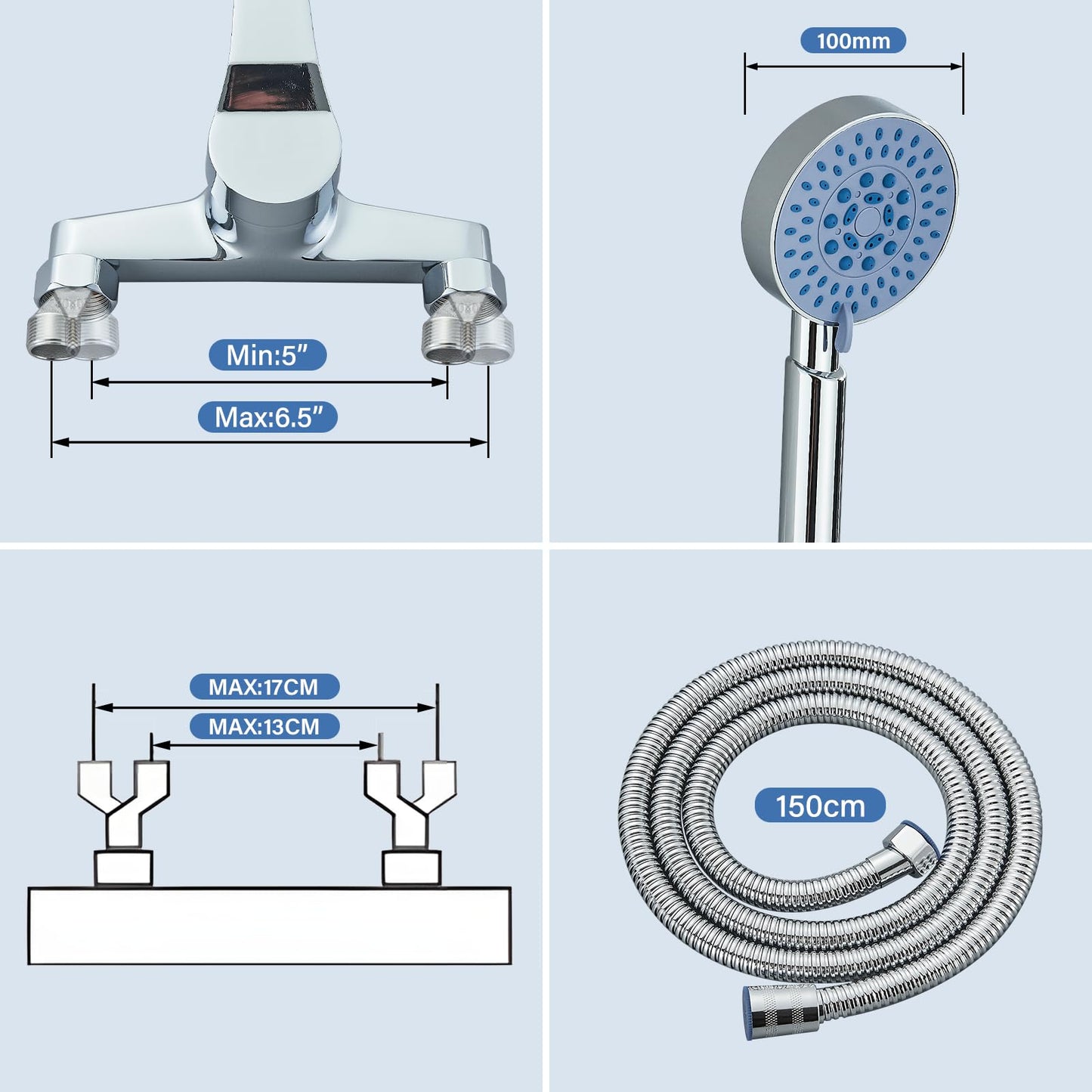 fyheast bathtub faucet with hand shower bathtub fittings set with 5 functions brass shower faucet water tap bathtub set with shower head and 1.5m hose for bathtub and bathroom chrome