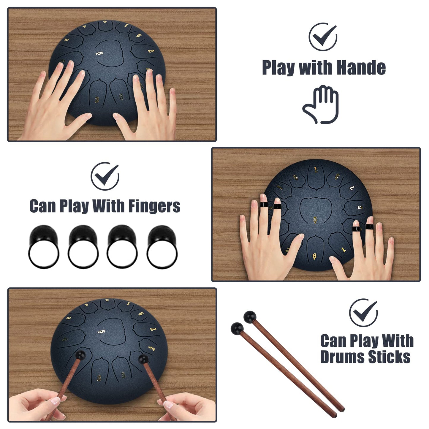 JAMITE Tongue Drum 13 Notes 10 Inch, Steel Pan Tones Percussion Hand Drum with Accessories Box, Bag, Fingerpick, Music Book and Mallet for Meditation Yoga Sound Healing.