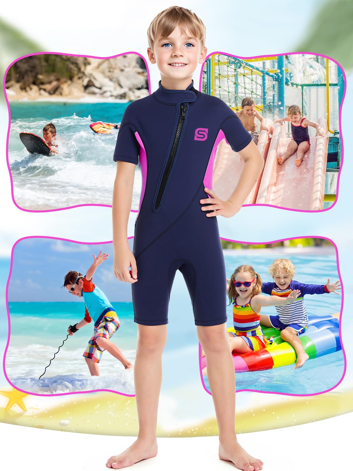 Summhall kids neoprene wetsuit, 2MM neoprene shorty for boys and girls. Thermal diving suit with ultra stretch wetsuits for water sports.