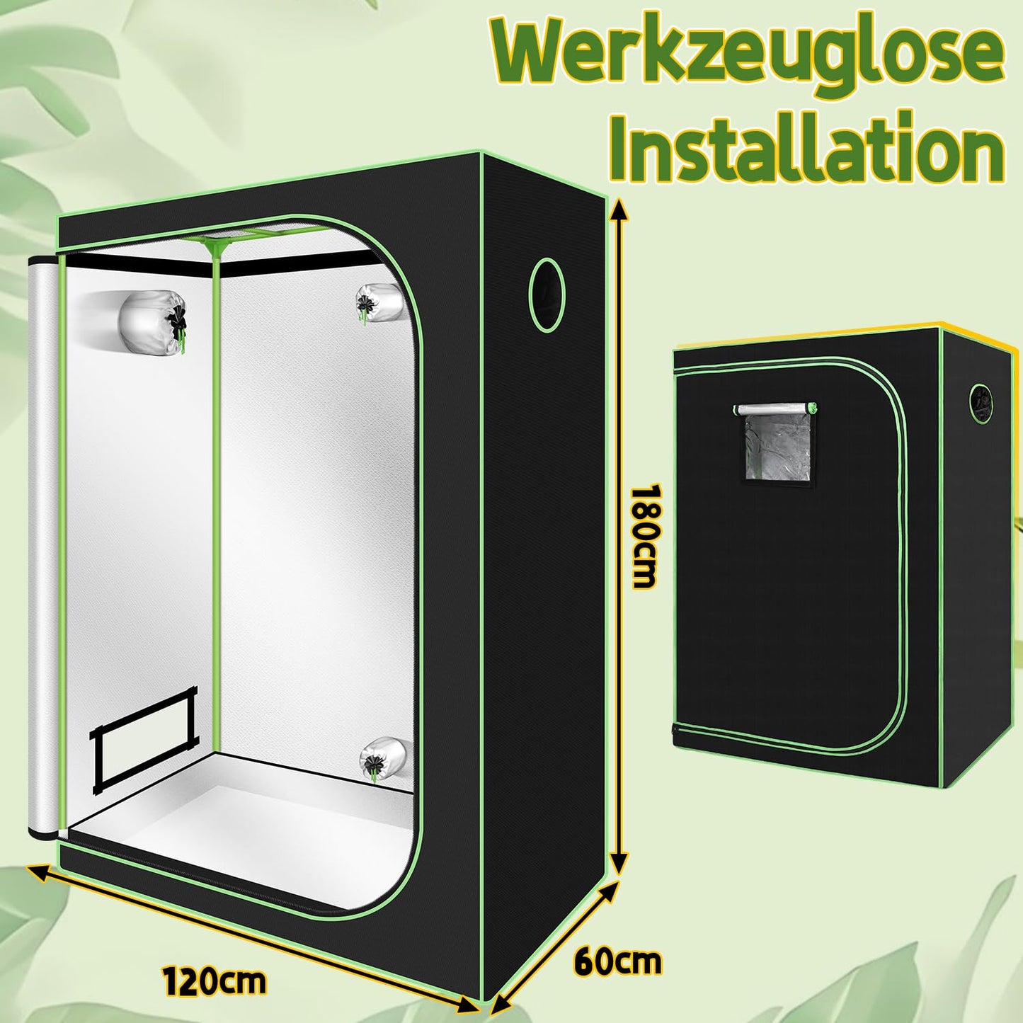 Ikodm Grow tent, 120x60x180 cm 600D Oxford Grow Tent, cultivation tents for hydroponics, lightproof and waterproof grow cabinet, airy greenhouse grow room for home growing, indoor cultivation
