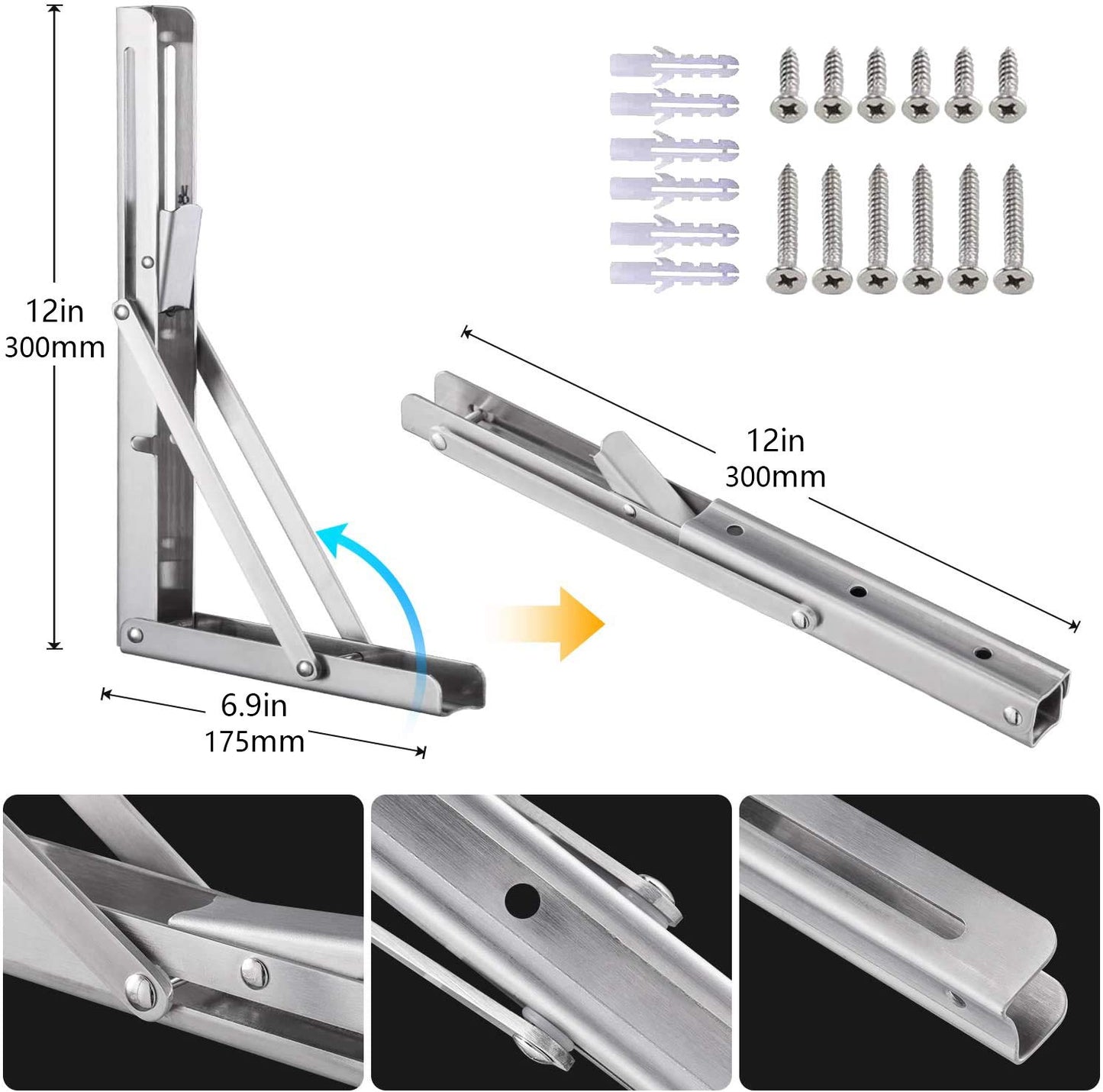 Professional folding bracket heavy duty, 300mm stainless steel folding bracket table folding shelf brackets folding bracket shelf supports for benches and shelves