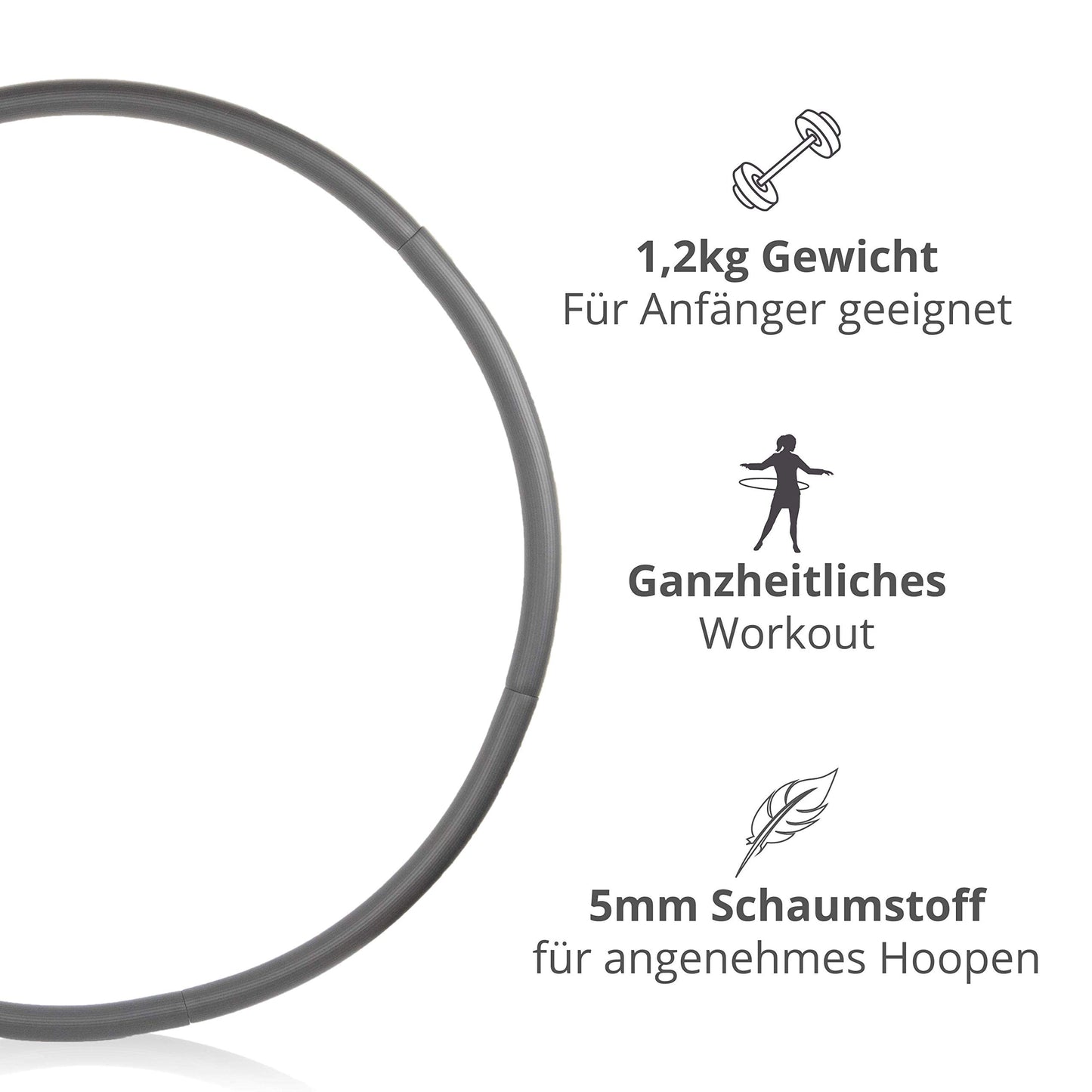 Mosswell Hula Hoop Fitness Ring - 1.2kg Gymnastics Hoop for Adults - Beginner-Friendly, includes Bag & Instructions