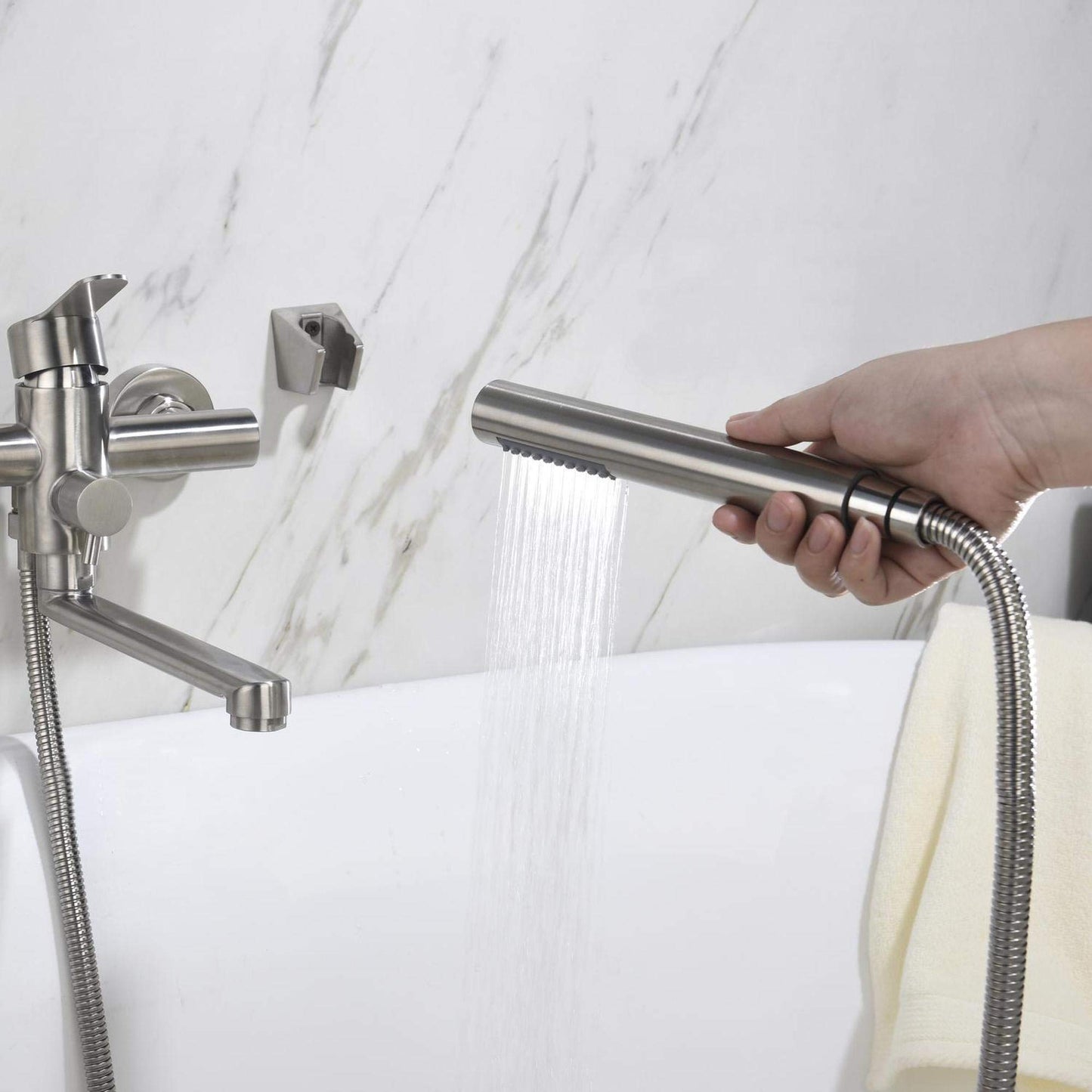 HomeLava bathtub faucet with handheld shower bathtub faucet surface mounted single lever mixer for wall mounting brushed stainless steel tub valve with diverter single lever faucet mixer with 1.5m shower hose