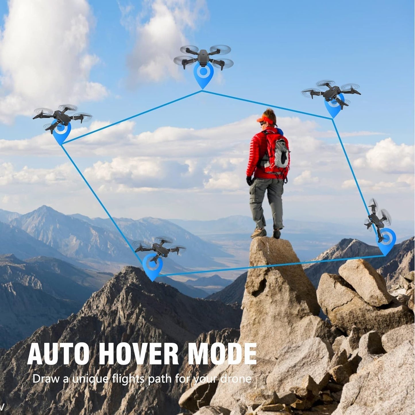 Drone with HD 1080P Camera, Foldable Drone with Long Flight Time, RC Quadcopter with Bag, 3D Flip, One Key Start/Land, Headless Mode, Flight Path Flight, Mini Drone Gift for Beginner Kids, with 2 Batteries