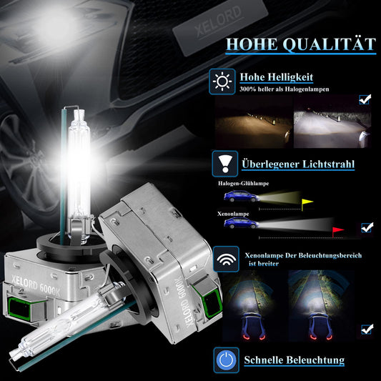 XELORD D3S Xenon Bulb Headlight Lamp 6000K Diamond White Light 35W HID Vehicle Headlight Bulb 12V (2 Bulbs)