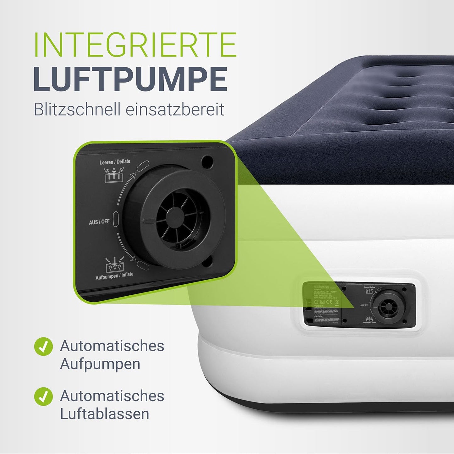 Juskys self-inflating air mattress 150x200cm - air bed for 2 people with built-in air pump - ideal as a guest bed or camping mattress - waterproof