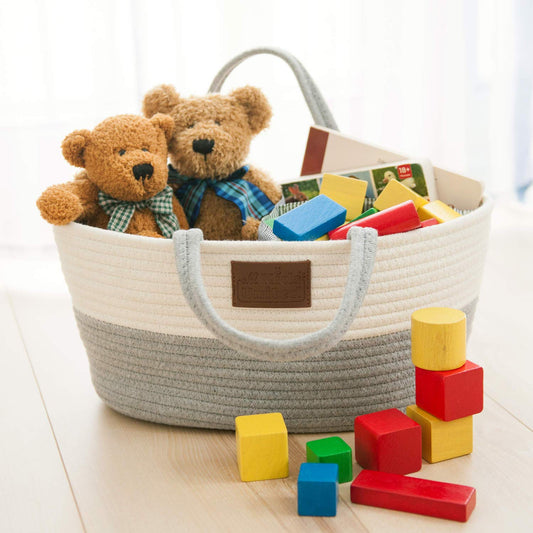 All Kids United Baby Changing Organizer; Diaper Caddy Baby Basket Changing Bag for diapers & changing essentials, portable shopping bag shopper diaper storage basket made from 100% cotton linen.