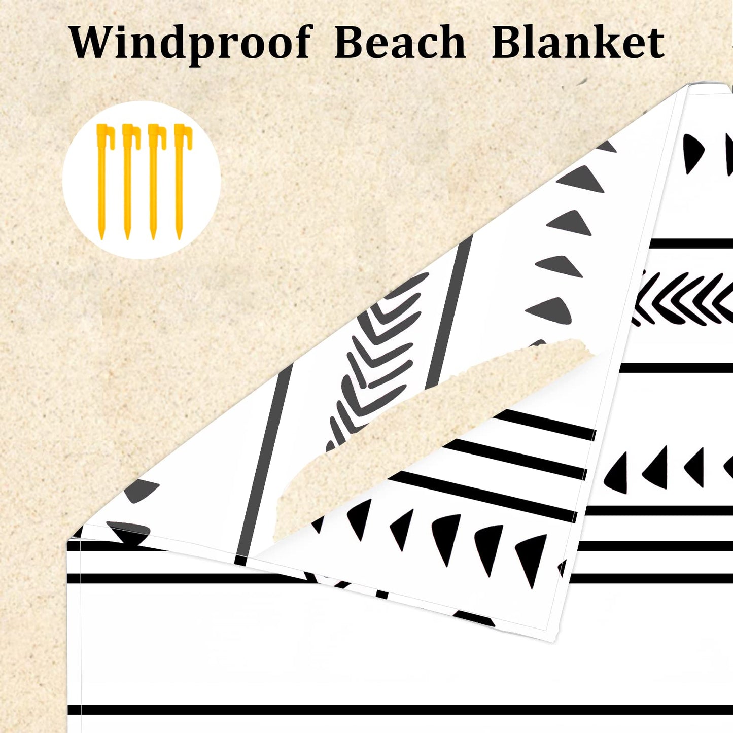 Jopee picnic blanket 280 x 300cm, waterproof sand free beach blanket for 4-8 people with 4 ground stakes, lightweight and portable outdoor blanket, beach mat for beach, hiking, traveling, camping - geometric