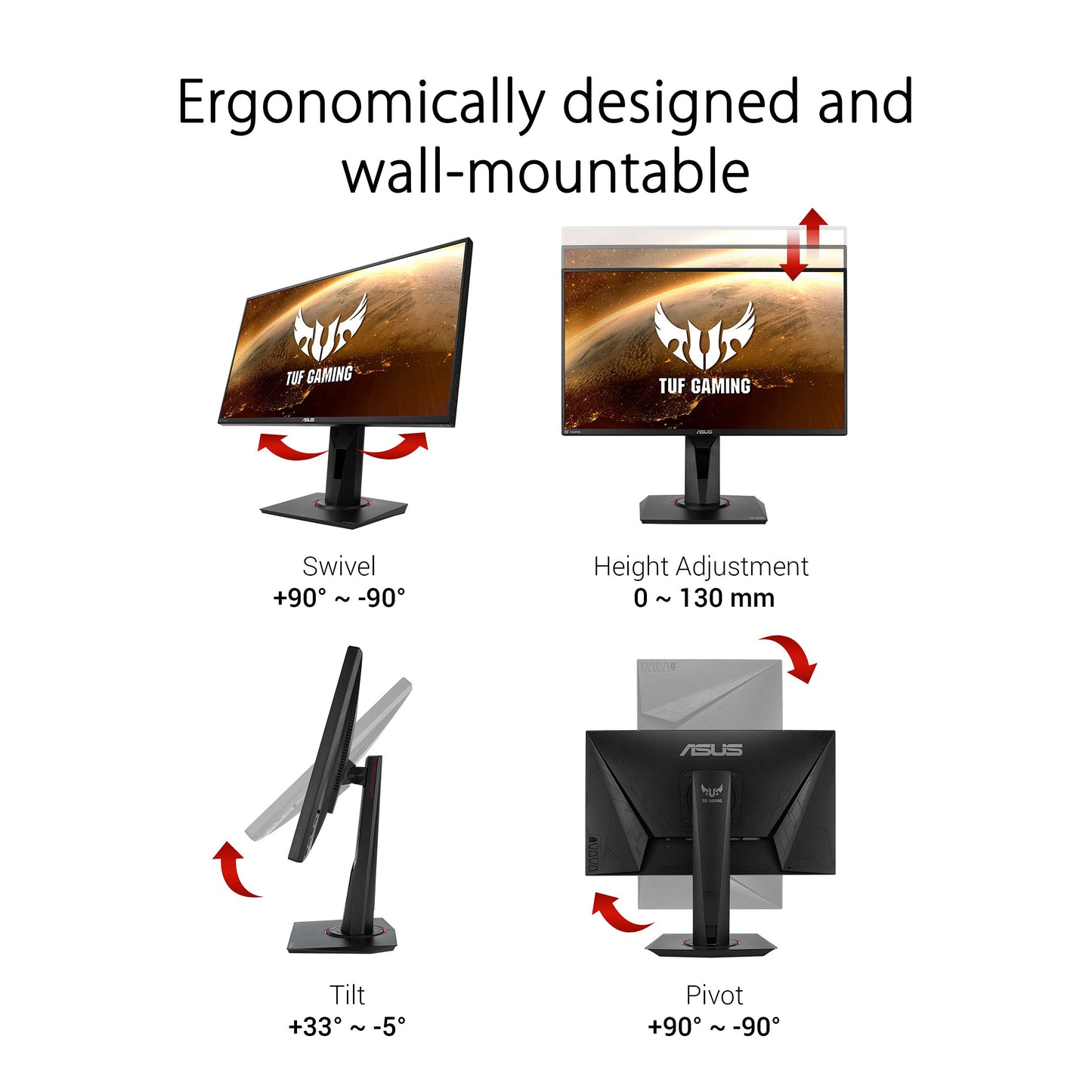 ASUS TUF Gaming VG259QM | 24.5 inch Full HD monitor | 280 Hz, 1ms GtG, G-Sync compatible, DisplayHDR 400 | Fast IPS Panel, 16:9, 1920x1080, DisplayPort, HDMI, ergonomic