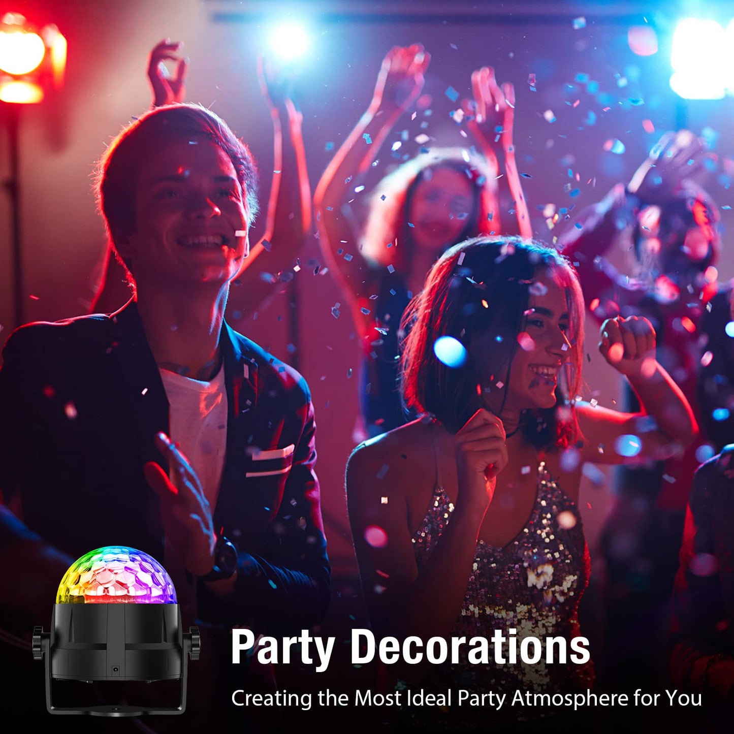Gobikey Disco Ball, 360° Rotating Music Activated Disco Light LED Party Lamp with Remote Control- 3W RGB Dynamic Disco Light Effects, 4M/13ft USB, Party Light for Party/Halloween/Wedding