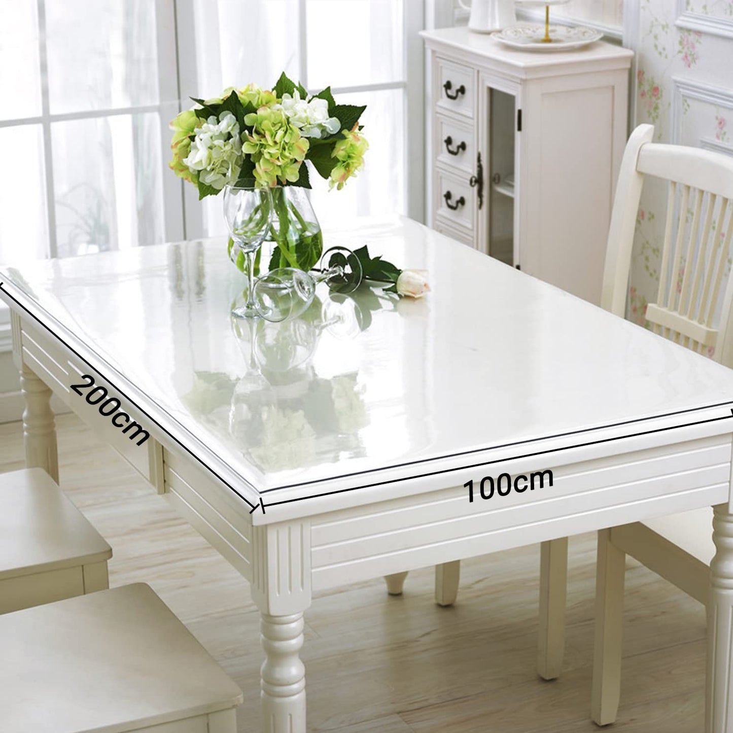 Table cover transparent 2mm thick clear PVC tablecloth clear PVC protective film table protection washable waterproof clear tablecloth, 200 x 100 cm.
