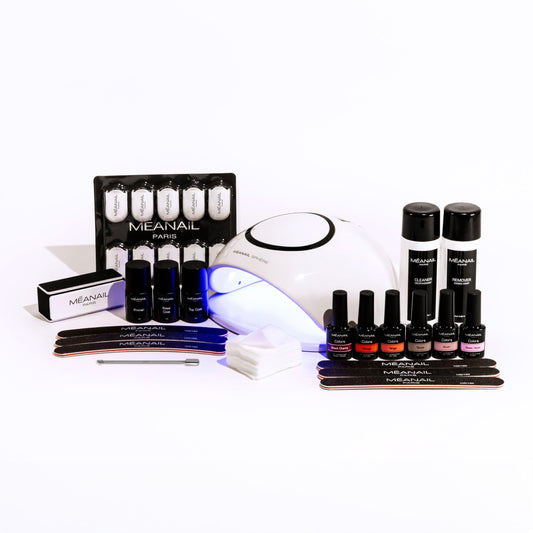 Nail salon set complete • Meanail® Paris Sphere • Manicure Starter Kit • 1 LED lamp • 6x UV gel semi-permanent nail polish • Nail file • includes primer base top • remover • shellac • Vegan