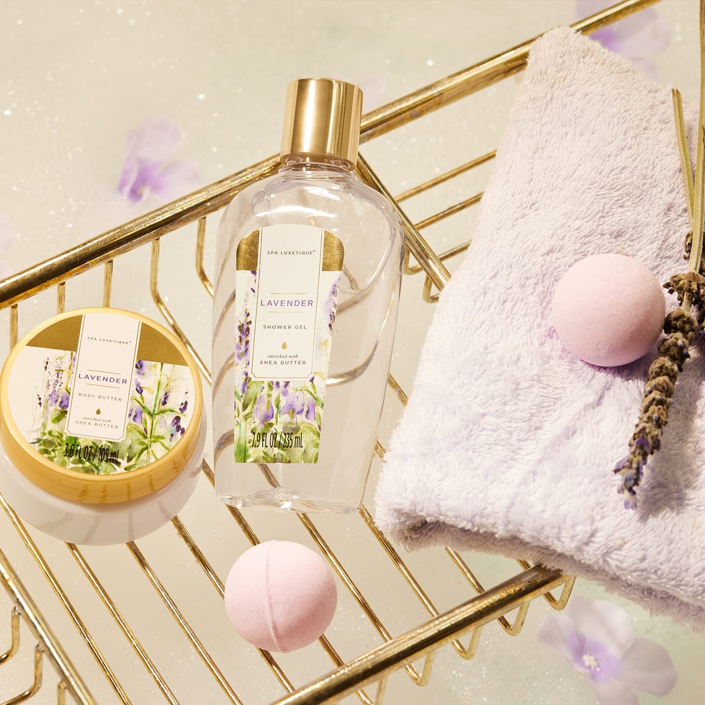 SPA LUXETIQUE Bath Gift Set for Women - 8pc Lavender Scented Wellness Set, Birthday Beauty Set with Decorative Bathtub, Valentine's Day Gift for Her, Mother's Day Gift.