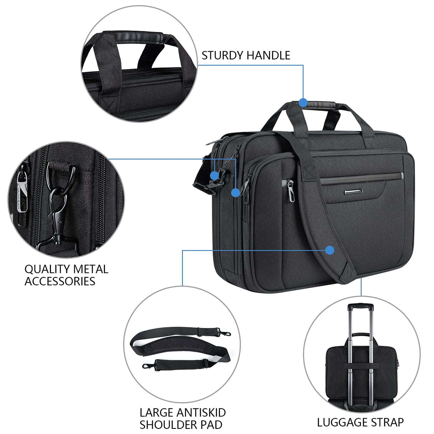VANKEAN laptop bag for up to 18-inch laptops XXL Water-resistant gaming computer bag for men women Expandable capacity for travel/business/school - Black