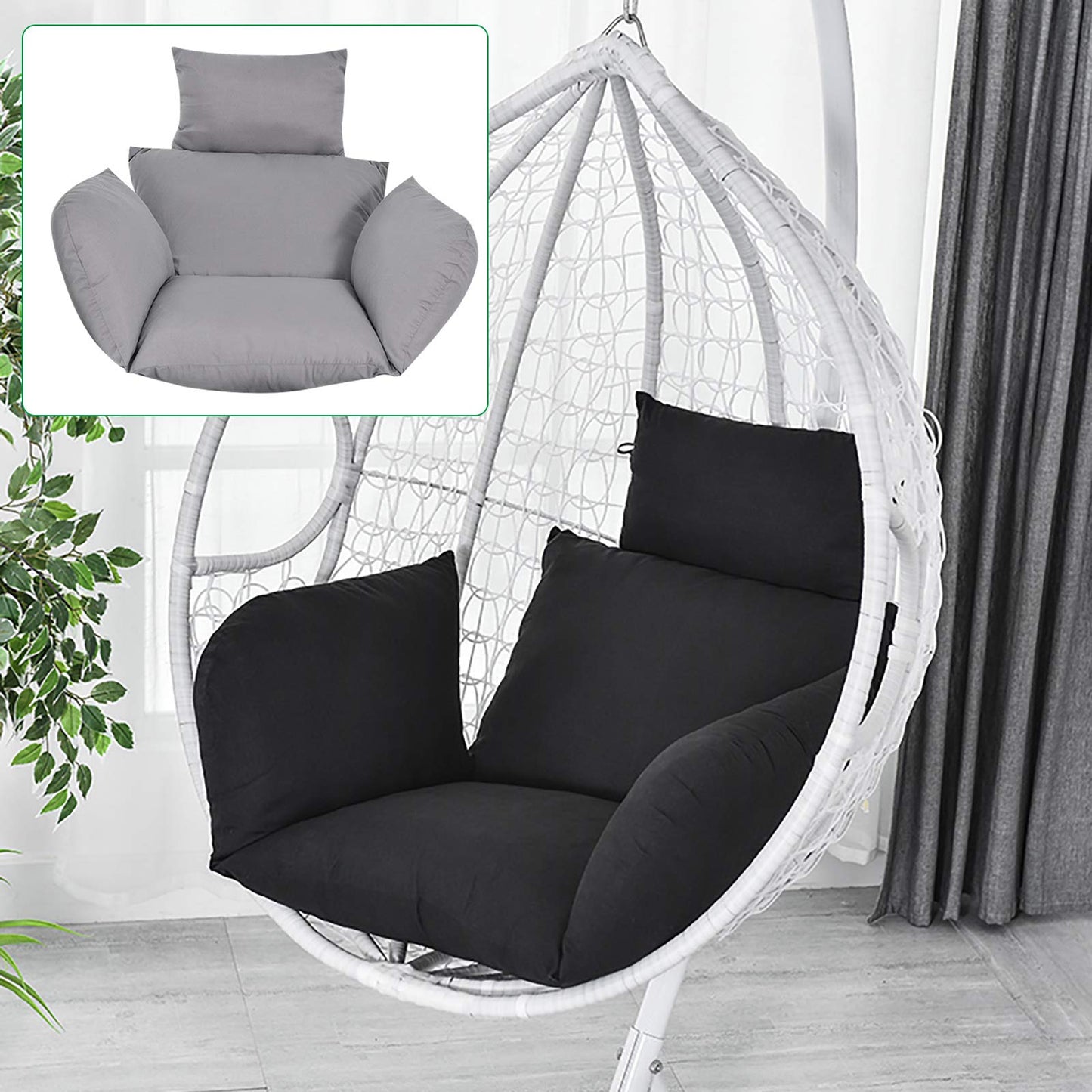 Lightakai Hanging Chair Cushion, 6D Seat Cushion for Hanging Chair Durable Swing Seat Cushion Universal Hanging Basket Cushion Chair Cushion for Indoor and Outdoor Patio, Yard, Garden (Black)
