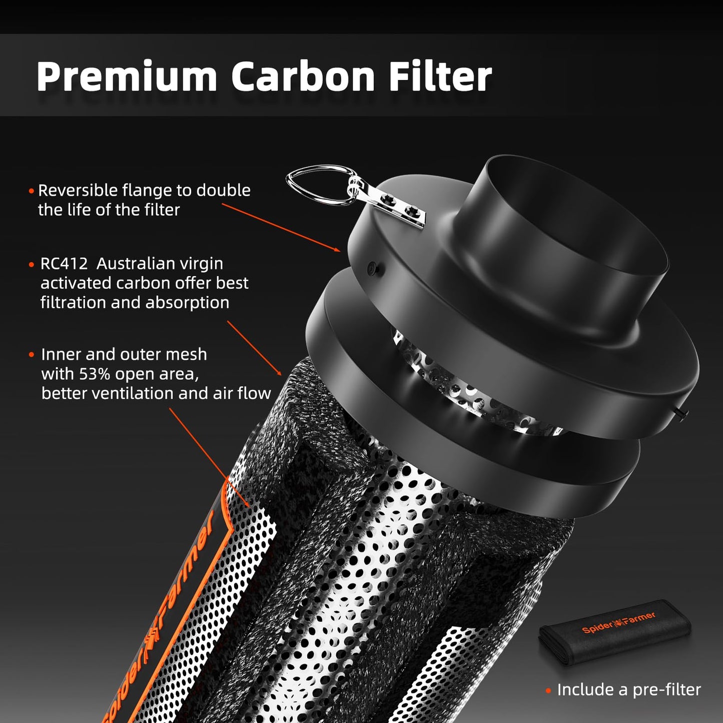 Spider Farmer Exhaust Set 100mm/4 Inch duct fan with RJ12 speed controller, activated carbon filter exhaust ventilation set, 27W grow ventilation kit, 205 CFM ventilation system for grow tent, grow box, garage.