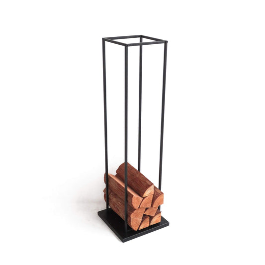 Indoor Heroes Minimalist Design Firewood Rack made of matte black painted metal Height 115 cm Firewood Shelf Firewood Stand Firewood Rack