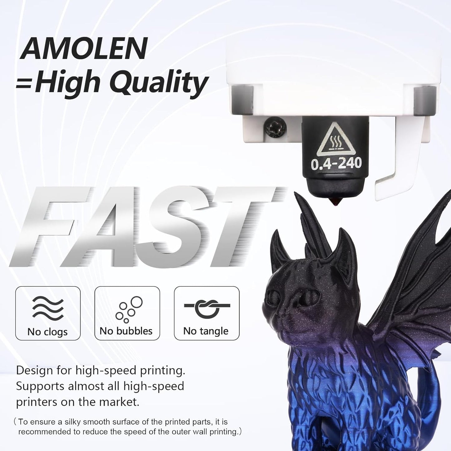 AMOLEN PLA 3D printer filament – 1.75mm silky bundle, black, red, blue, purple, green – 200g x 4 spools