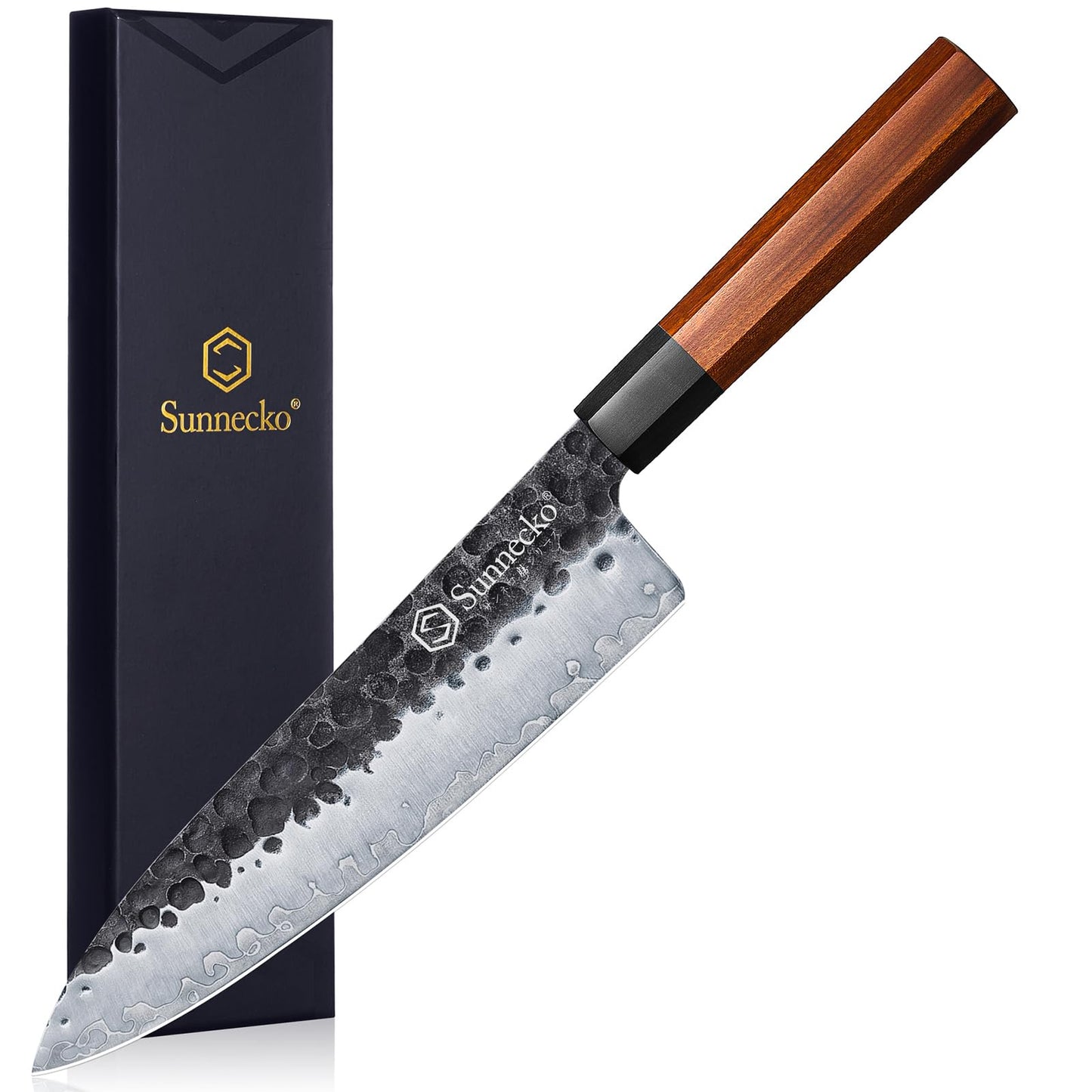 Sunnecko 8-inch professional kitchen knife, Santoku knife, Japanese chef knife made of 3-layer steel with gift box.