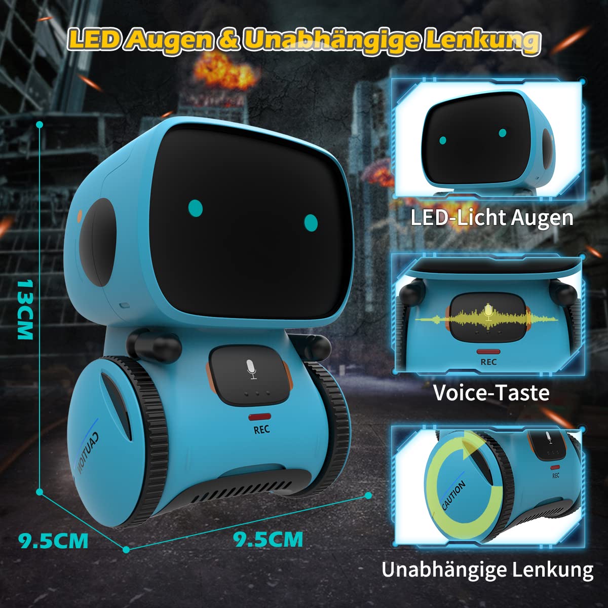 REMOKING Intelligent Robot Kids Toy, Interactive Robot Learning Toy, Gifts for Boys Girls, Touch Control, Voice Control, Voice Recording, Repeat, Dancing, Music (Blue)