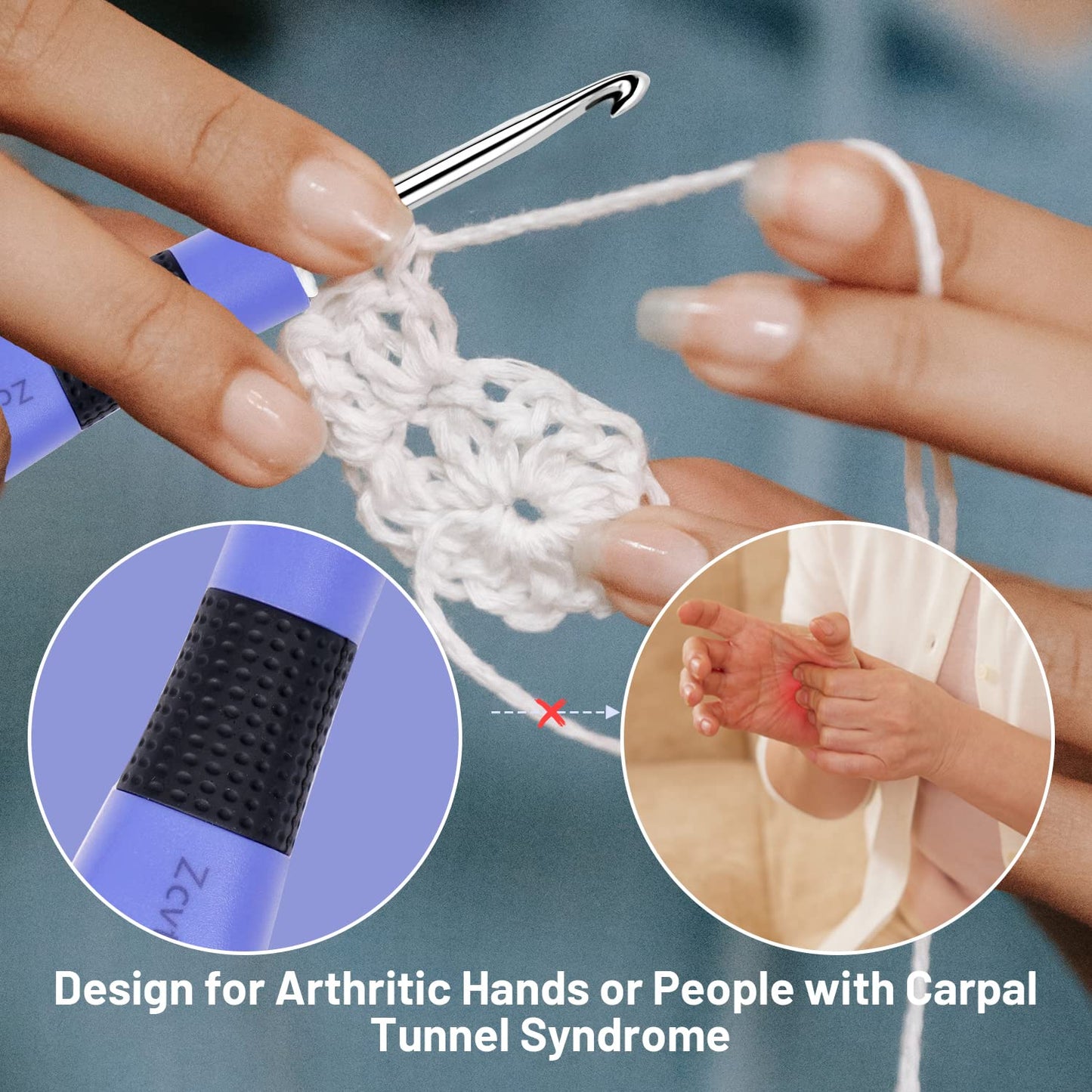 LED Crochet Hook Set, 12-in-1 rechargeable illuminated crochet hook set, with small screwdriver, travel zipper case (interchangeable crochet head sizes 2.0-8 mm)