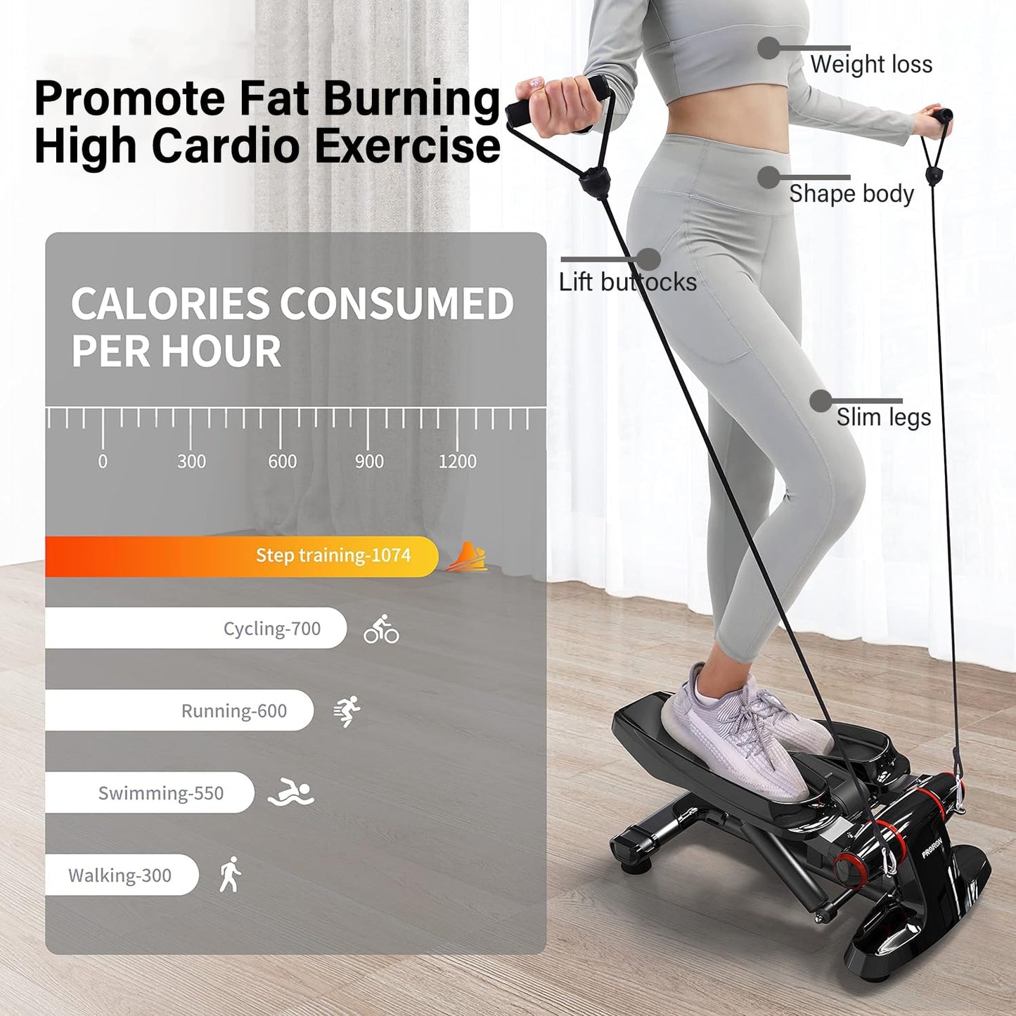 PROIRON Swing Stepper for Home - 120kg with Display for Leg and Butt Training, Mini Twister Cardio - Wear-free Hydraulic Cylinders - Noiseless