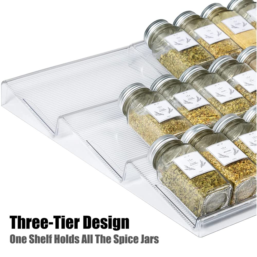Alixin spice rack for drawer, extendable PVC spice rack for kitchen drawer, three-tier drawer.