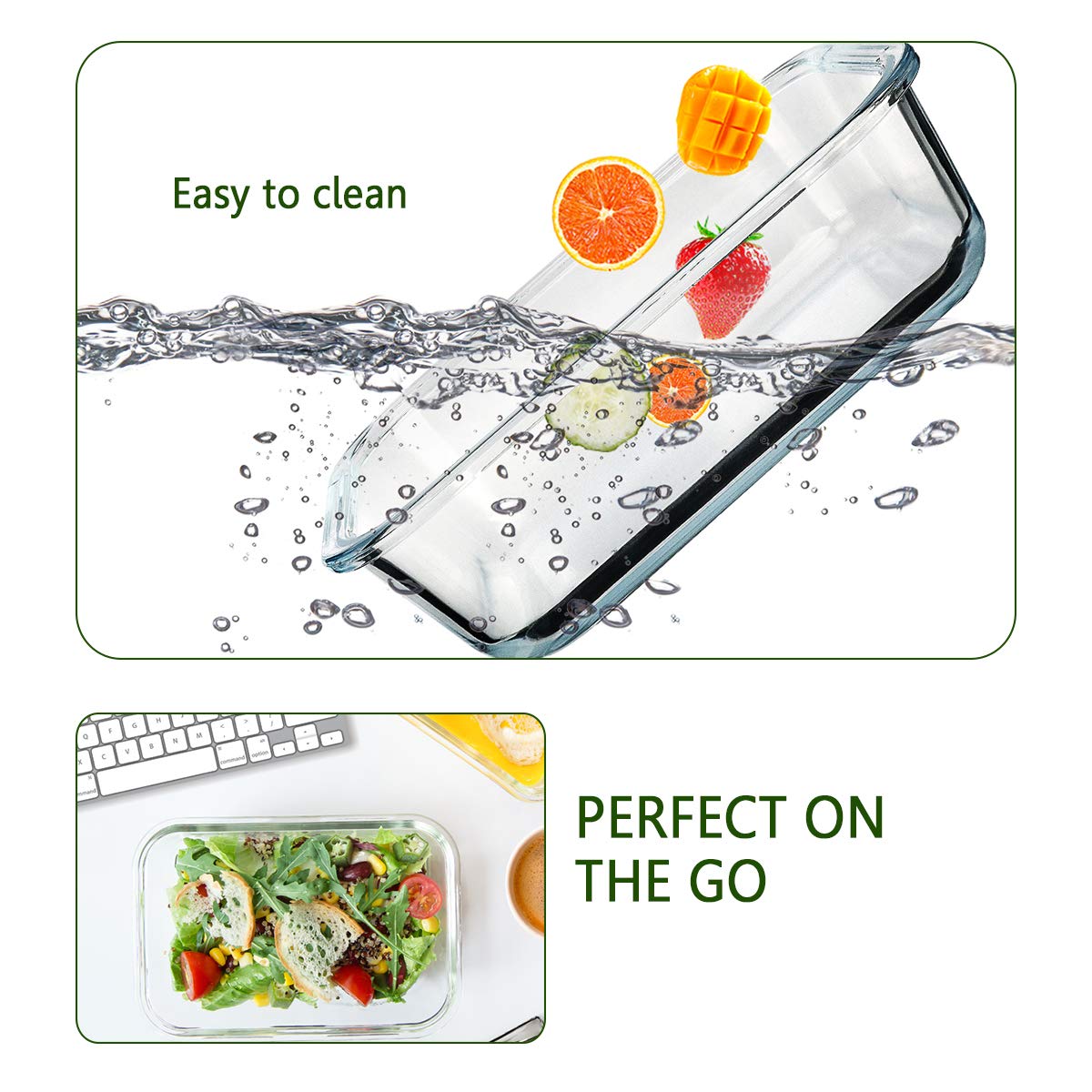 MCIRCO 8 Packs 860ml Glass Food Storage Containers Set - Dishwasher, Microwave & Freezer Safe - Leakproof.