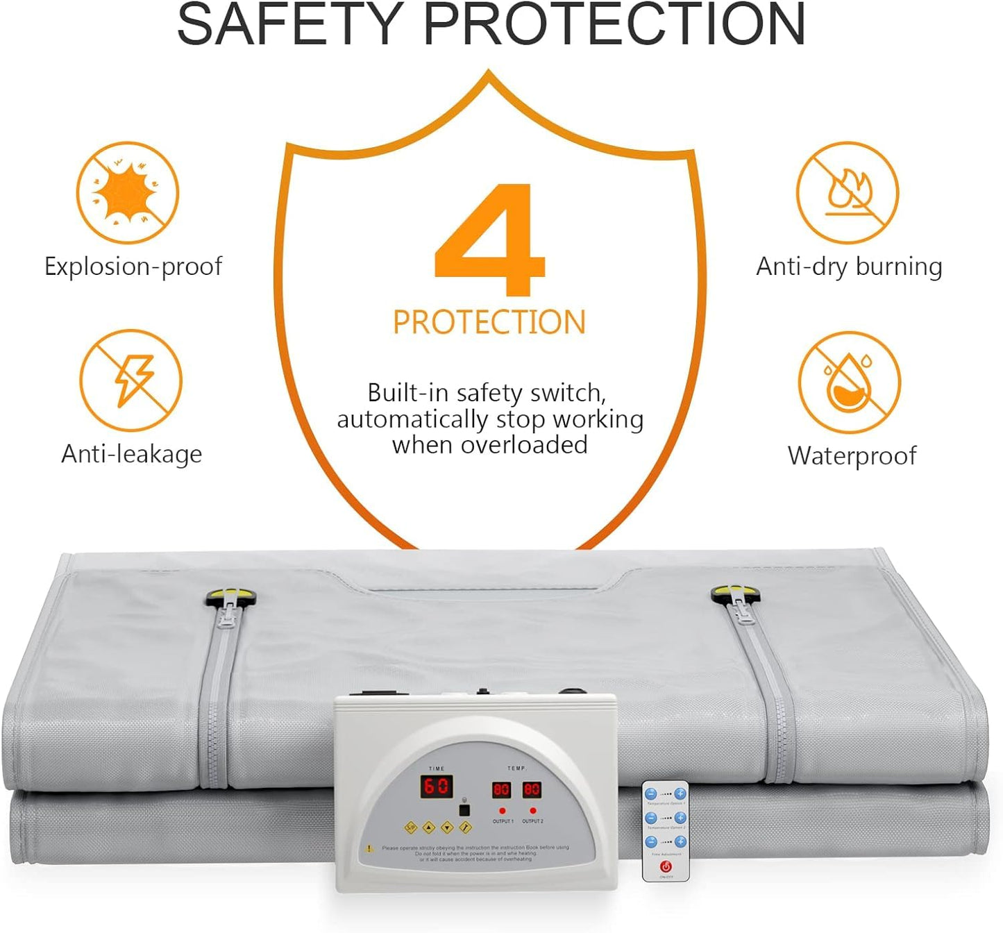 VAYOTOY Infrared Sauna Blanket 2 Zone Digital Home Sauna Blanket Professional Detox Therapy Sauna Portable Oxford Sauna Blanket with 4 Safety Protection for Hot Sweating, Relaxation, Detox (Silver)