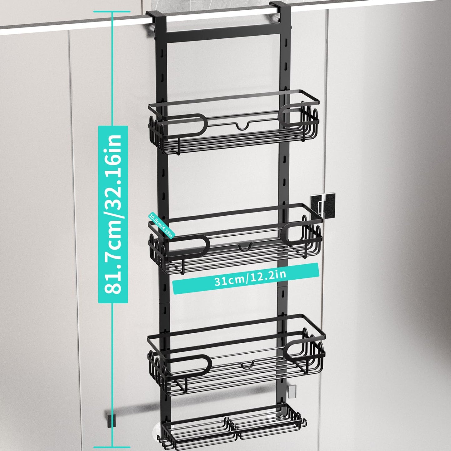 HapiRm Hanging Shower Caddy - Adjustable Hanging Shower Organizer with 4 Shower Baskets, Soap Dish, and Hooks, Over-the-Door Bathroom Shower Caddy