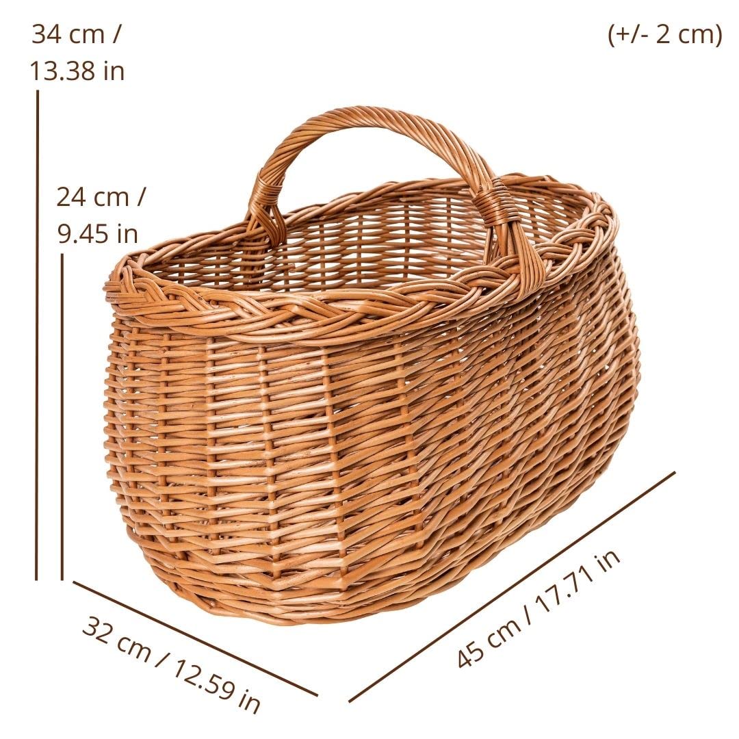 Creative Home Large Picnic Basket Wicker Basket with Handles Shopping Basket Car Basket | 45 x 32 x 34 cm (+/- 1 cm) | Large, Lightweight | Natural Brown | Handwoven | Versatile, Durable Easter Basket Woven