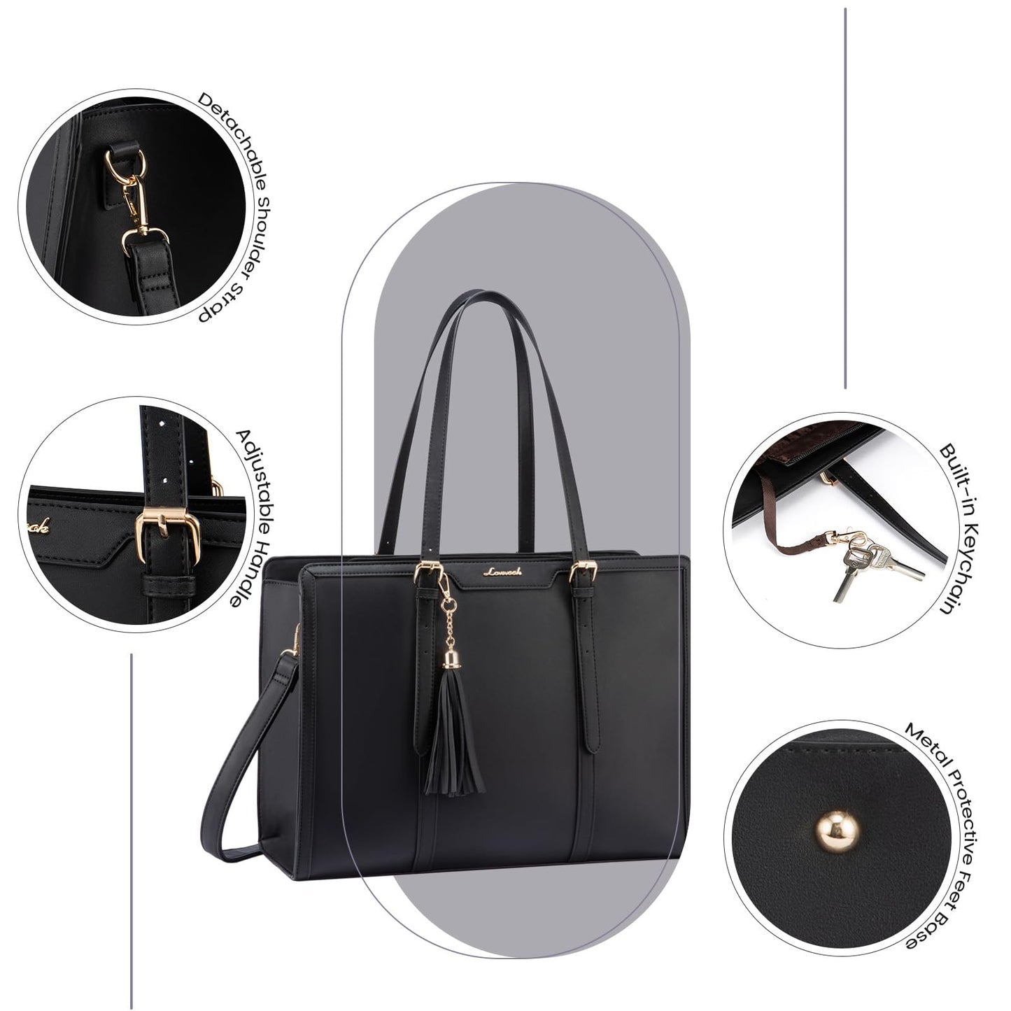 LOVEVOOK 15.6 Inch Laptop Bag Women Handbag Shoulder Crossbody Bag Leather Tote Bag Large Shopper Bag Elegant Shoulder Bag Briefcase Work Bag Teacher Bag for Office