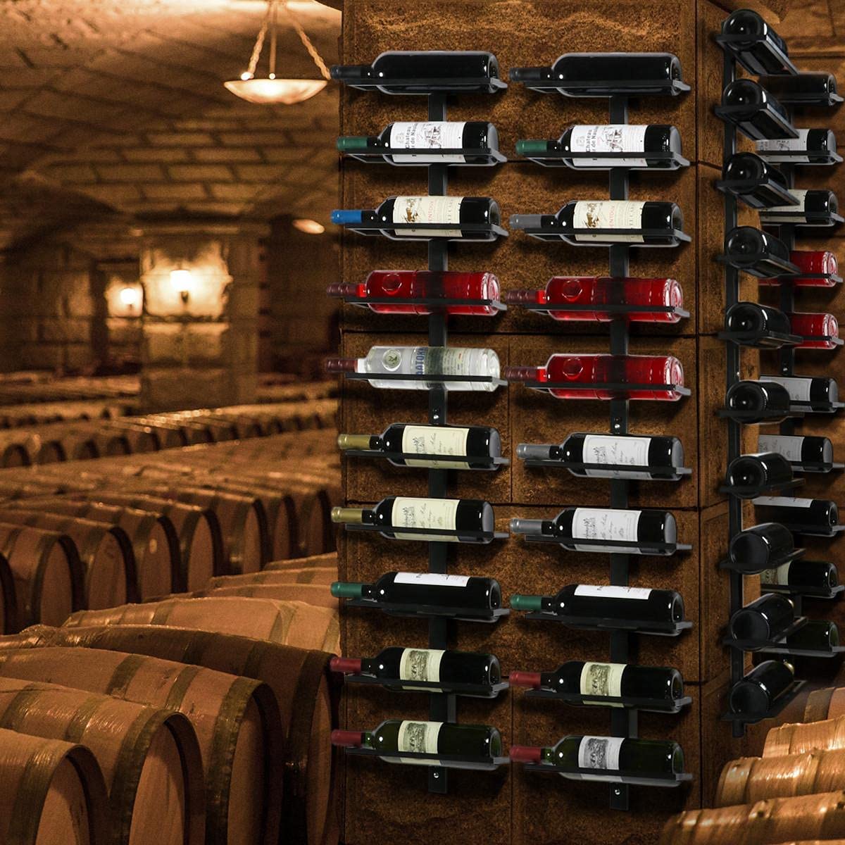 Yaheetech wine rack bottle holder storage shelf for wall made of metal 10 bottles, Black