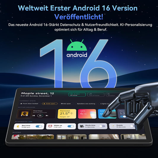 TABWEE T90 Android 16 Tablet with Keyboard - Gemini AI, 24GB RAM+128GB ROM, Octa Core T615, Gaming Tablet 11 Inch, 1920x1200 FHD+IPS, 8000mAh Battery, 13MP+5MP AI Camera, 5G WiFi, Widevine L1, GPS