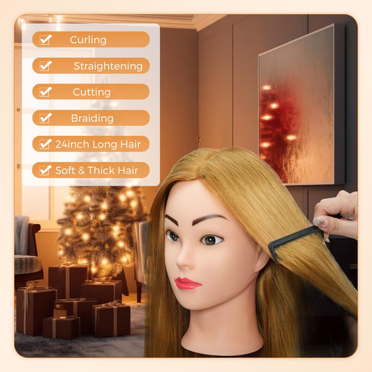 Neverland 24" Mannequin Head Hairdresser with Stand 60% Real Hair Hair Practice Head Doll Head Hairdresser Head Training Head With Holder + Hair Styling Braid Set #27