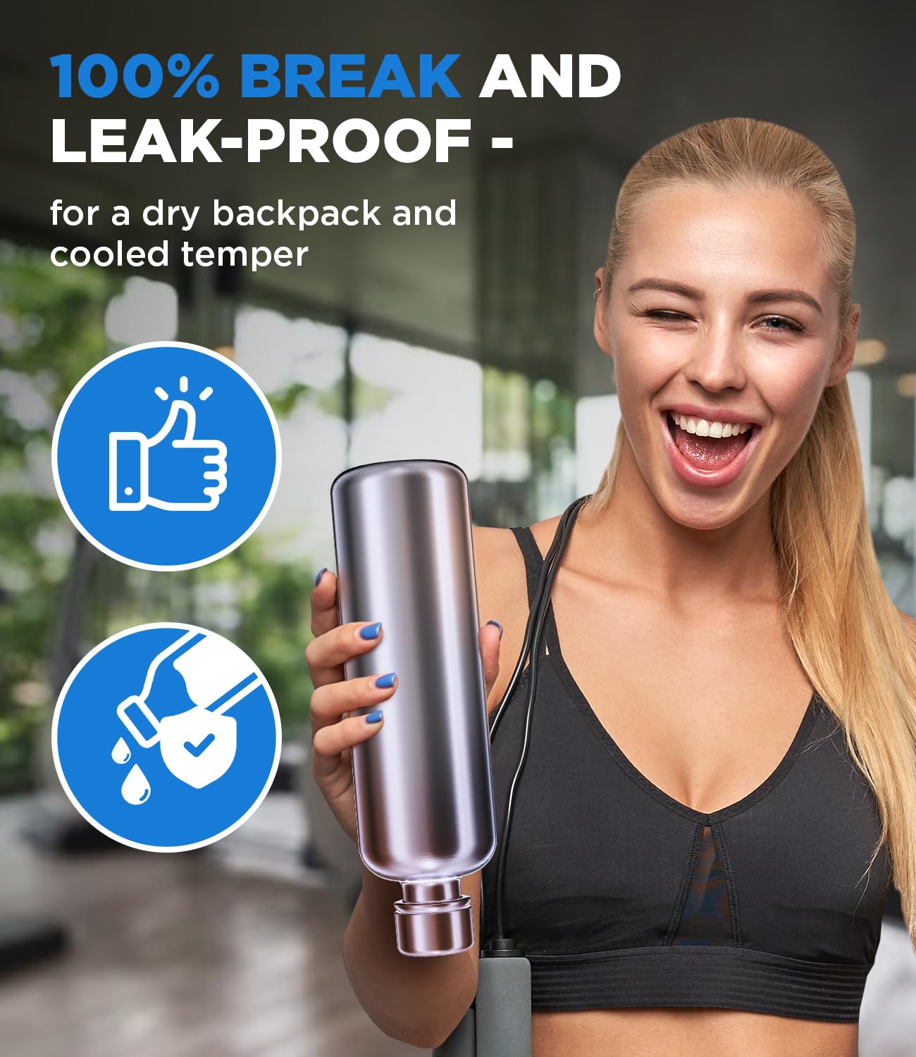 MATE OF STEEL® 100% plastic-free 750ml stainless steel bottle for Sodastream Terra, Fizzi & Art - Dishwasher safe stainless steel drinking bottle for soda streaming - Soda maker metal bottles.