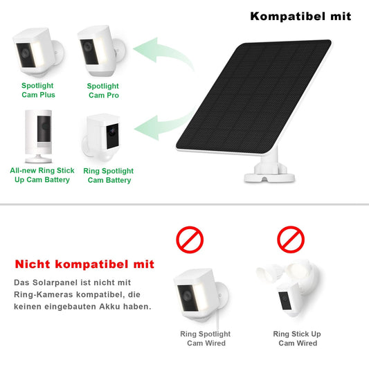 Solar panel for Ring camera, 5W camera solar panel charger for Ring Stick Up Cam/Pro battery, Spotlight Cam/Plus/Pro battery, solar for Ring camera with 9.8ft cable, IP65 waterproof.