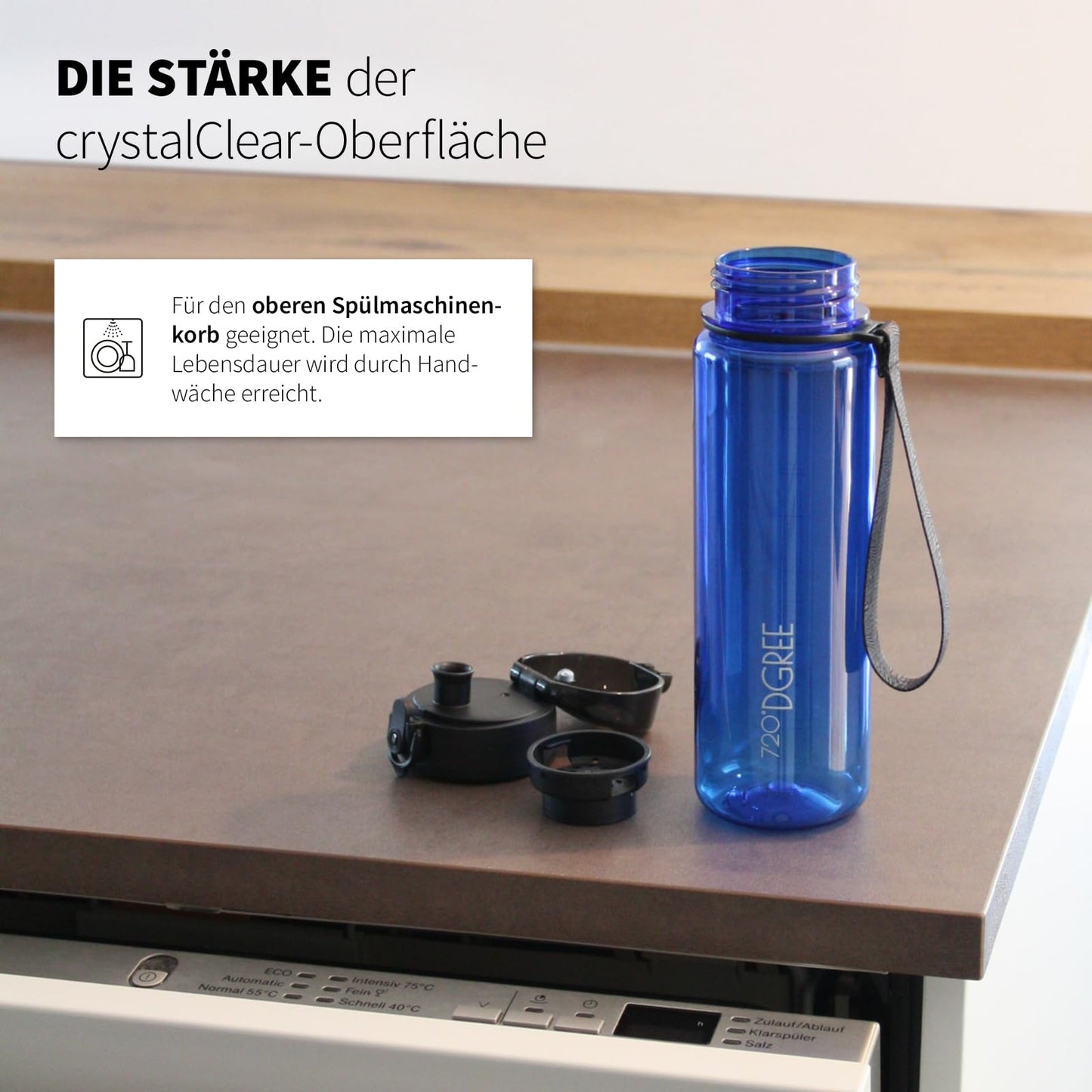 720°DGREE water bottle 650ml "uberBottle" crystalClear +infuser - BPA-free - Leak-proof bottle for kids, school, university, sports, gym, fitness - Tritan sports bottle - Lightweight, shockproof.