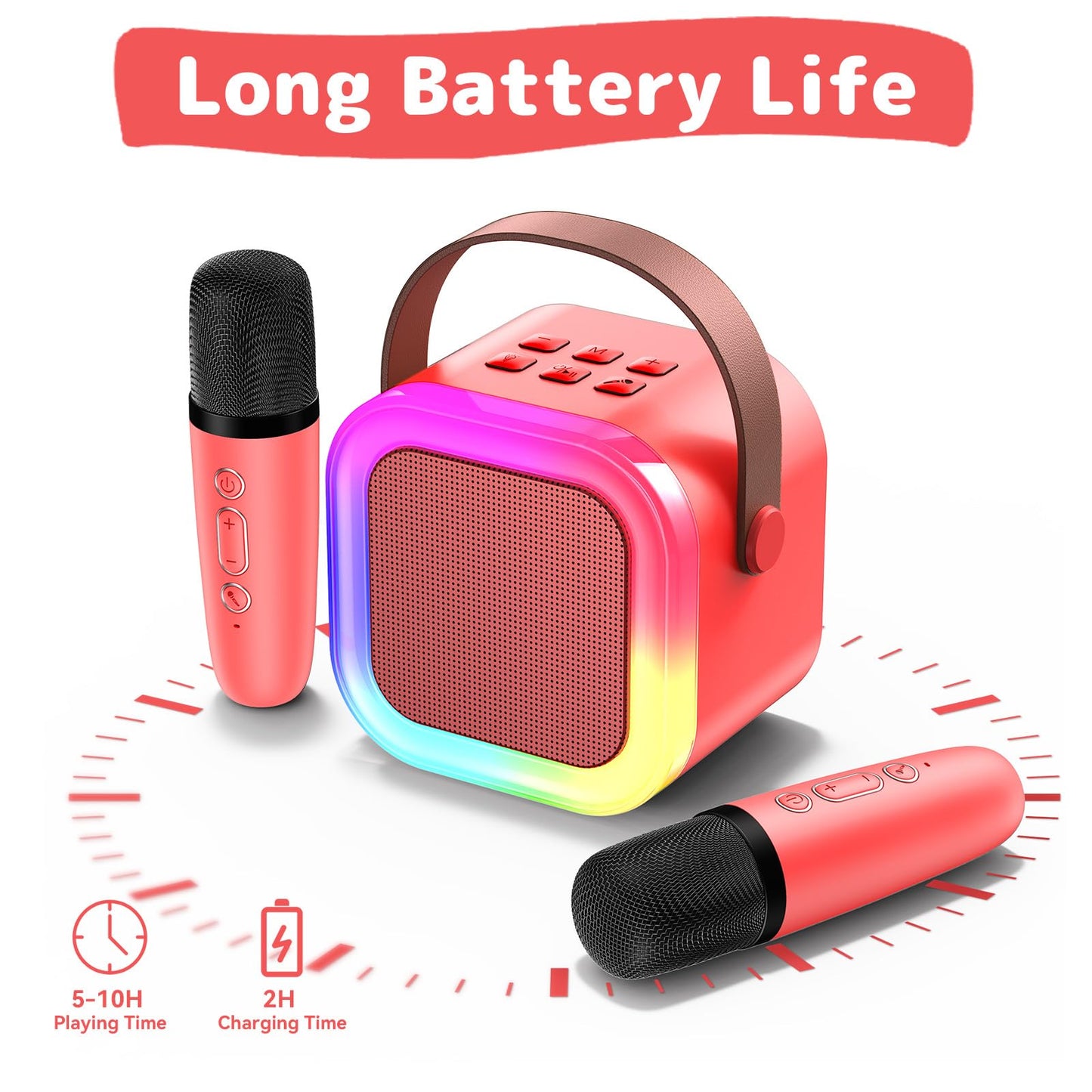 Fede Karaoke machine for kids and adults, mini karaoke machine with 2 microphones, portable Bluetooth speaker with voice effects & LED lights, gifts toys for girls and boys.