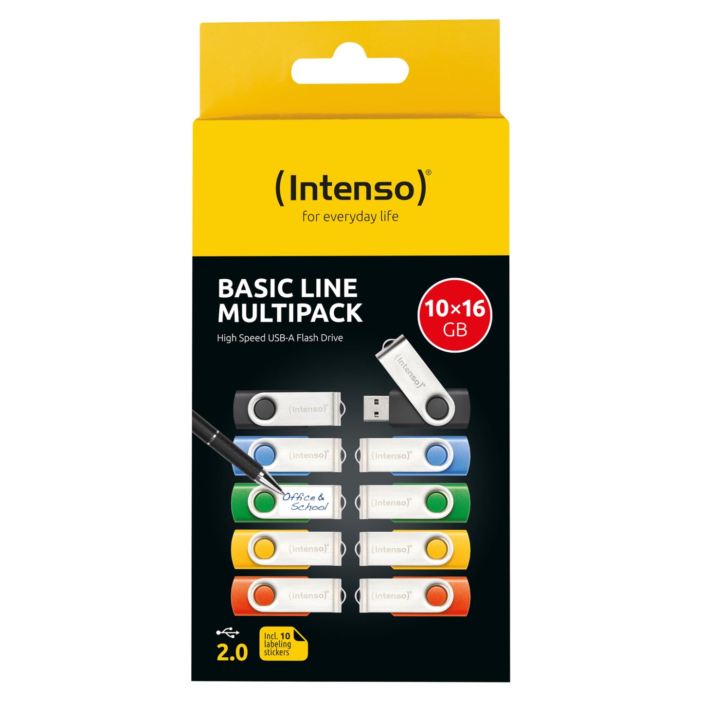 Intenso Basic Line USB Sticks Multipack 10x 16GB, USB 2.0, including labeling stickers, colorful