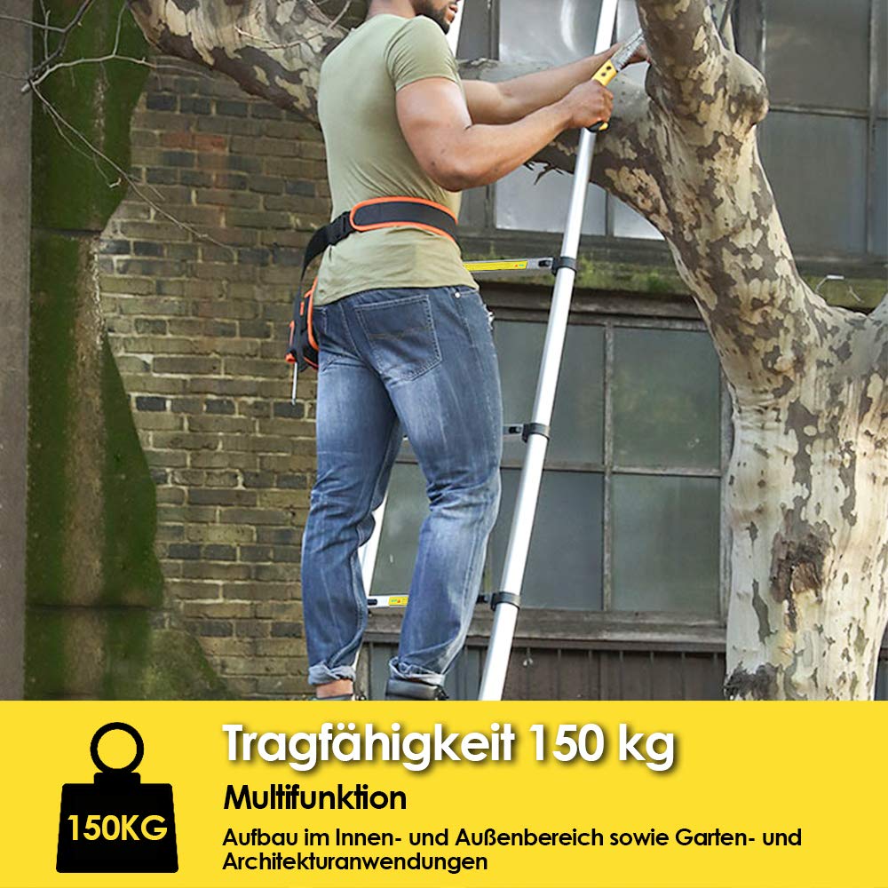 Ansobea Telescoping Ladder Extendable Aluminum, Non-Slip Folding Ladder, Step Ladder Multi-Purpose, 150 kg 330 Pound Capacity, Aluminum Ladder (2.6M with Hooks)